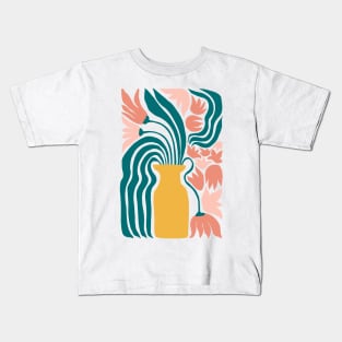 Yellow Vase Abstract Flowers Kids T-Shirt